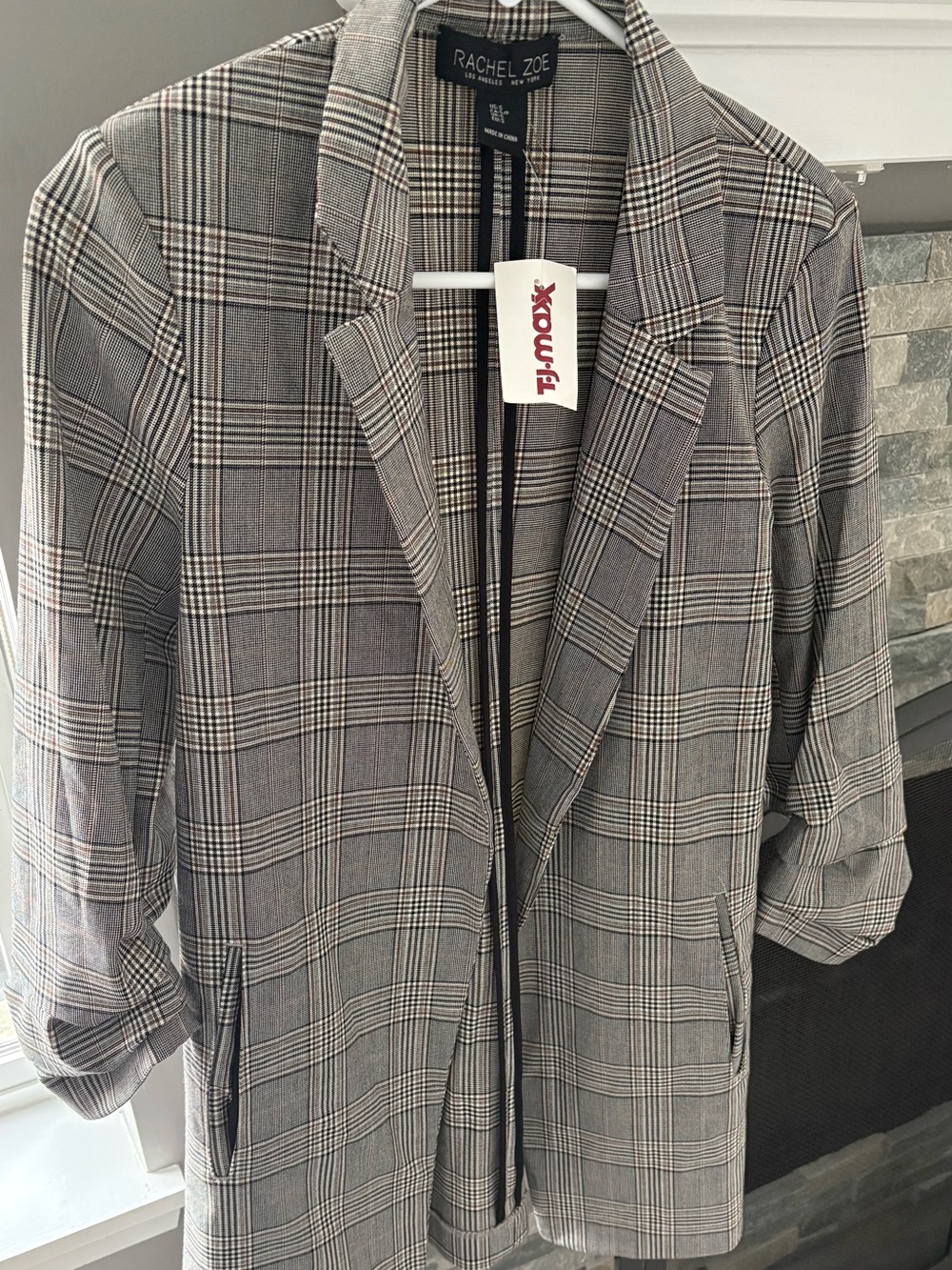 Rachel Zoe Gray Plaid Open-Front Blazer
